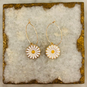 Large Daisy Hoops - White