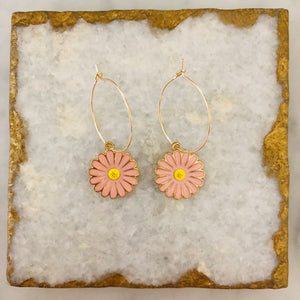 Large Daisy Hoops - Pink